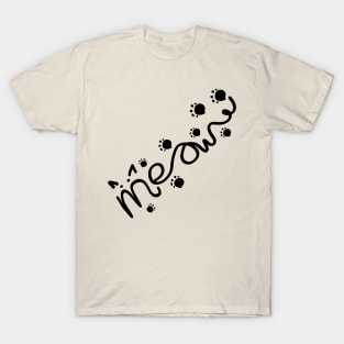 Meow lettering with paw T-Shirt